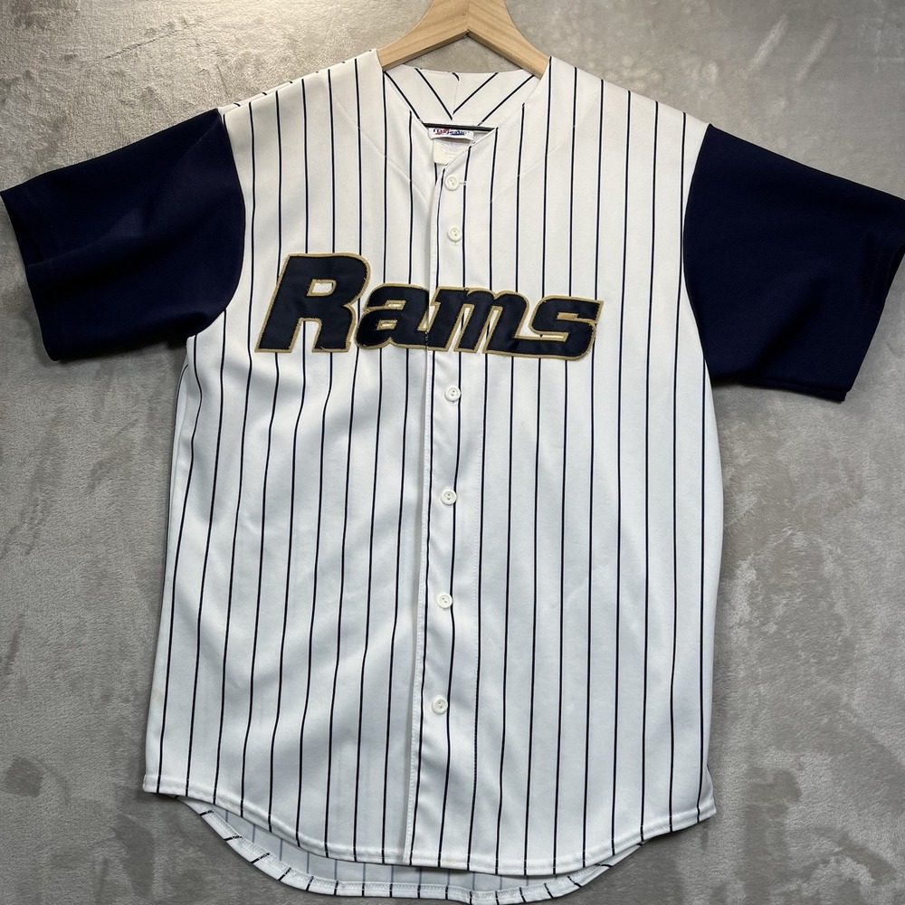 Rams NFL Majestic MLB Sportswear Baseball Jersey STAINS M VTG Multicolor White